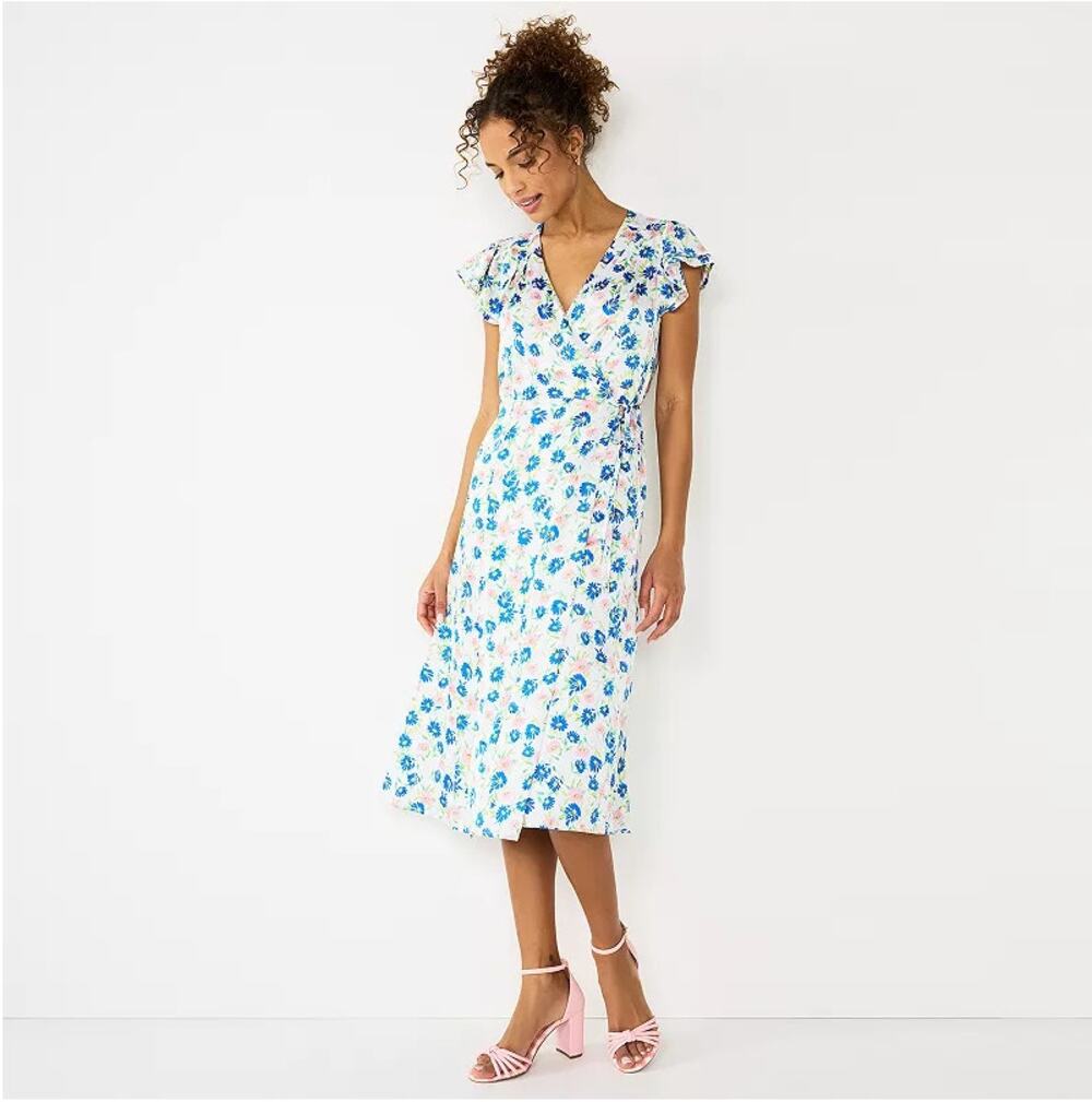Draper James RSVP Flutter-Sleeve Wrap Midi Dress Women's Medium Floral Spring